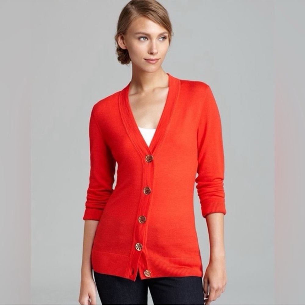 🆕 Tory Burch Simone Orange 100 cotton Cardigan Medium